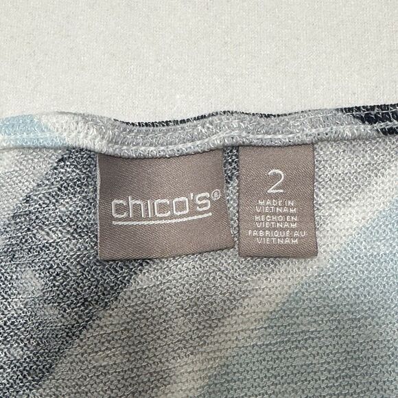 Chico's 2 Women's Large Blue White Diagonal Striped 3/4 Sleeve Knit Top Blouse - Picture 7 of 14